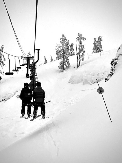 2021-02-26 12.42.20 Crazy deep snowpack this year. Skiing while sitting on the chair is not a normal experience.