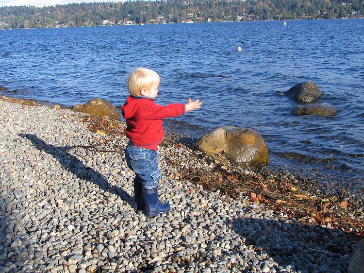 img_1476 Gavin's favorite activity at Martha Washington Park - tossing rocks into Lake Washington. Can you spot the rock?