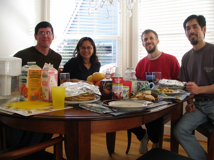img_1652 Brian, Michelle, Martin, and Jeff enjoying Kathryn's waffles.