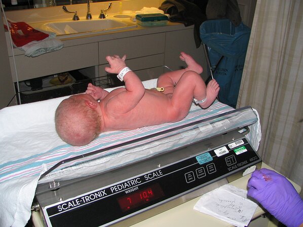 img_1727 The official weigh-in. 7 pounds 10.4 ounces, beating out her older brother by a few ounces.