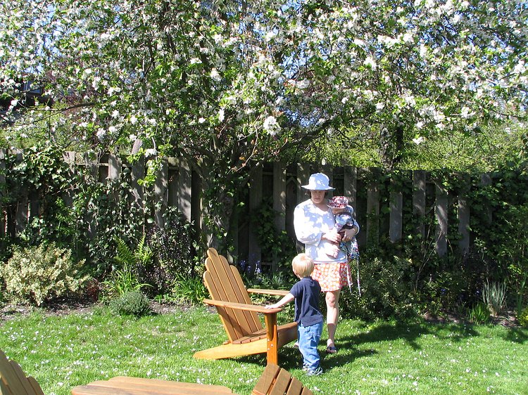 img_3156 Posing beneath the flowering apple tree. A few months later those branches that are a couple feet above Kathryn's head will almost be touching the ground due to...