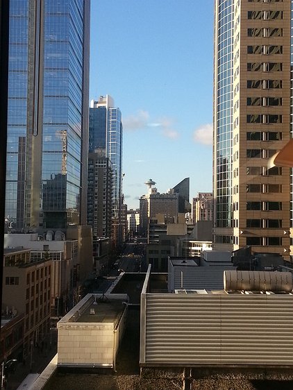 2013-02-07 16.08.21 Peek-a-boo view of the Space Needle from Martin's office.