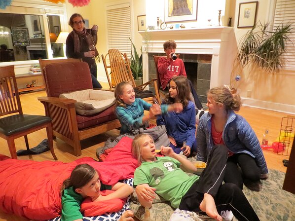 img_2913 Betsy requiring a glass of wine to watch over Gavin, Mollie, Violet, Iris, Addie, and Zoe.