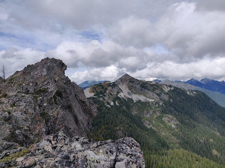 2019-09-11 12.39.29 Very close to the summit now! It's the rock to the left. Silver Peak is straight ahead with the Cold Creek valley, where the hike started, to the right.