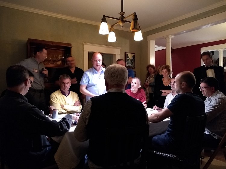 2019-05-04 22.52.34 Final table at the Garfield school auction Texas Hold 'em poker party. Martin managed to hang on for a bit longer before going broke.