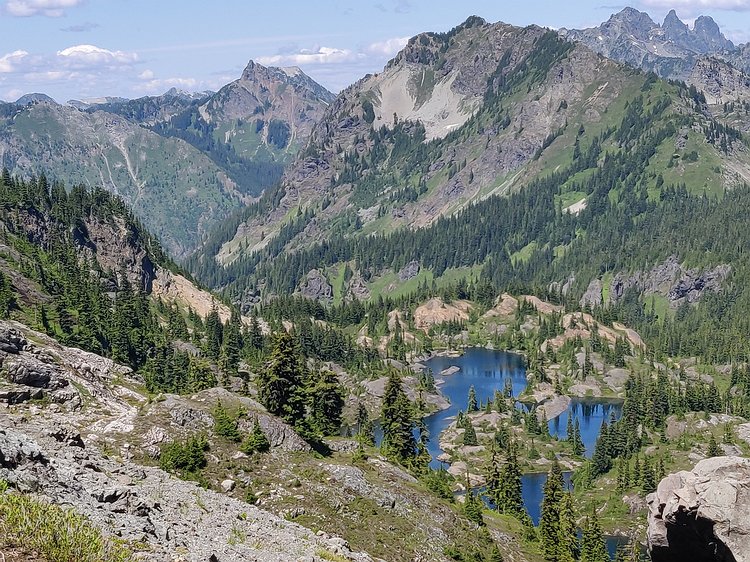 2019-07-20 14.29.53 Up on Rampart Ridge looking down at one of my favorite places in the Alpine Lakes - Rampart Lakes.