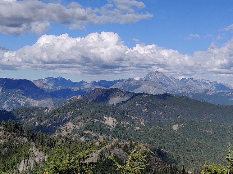 2019-08-31 17.02.05 Mt Stuart is the primary peak, with Little Annapurna and Dragontail guarding The Enchantments off to the right.