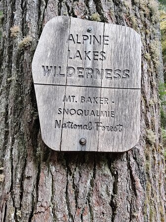 2022-09-28 10.56.37 After a couple miles the trail finally enters the Alpine Lakes Wilderness. Even though this was a full day hike there was nobody else on the trail.