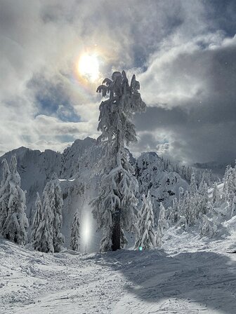 subsun This was a wild phenomenon called a subsun we spotted at the top of Alpental. That bright area above the snow actually looked like that in real life. Never seen...