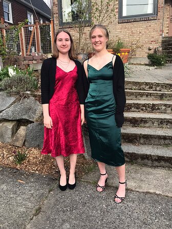 2022-03-27 17.41.02 Violet and Zoe all decked out before heading off to the Spring Waltz with friends.