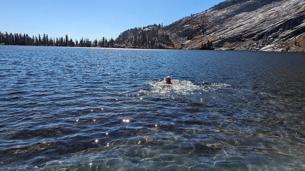 2024-10-01 14.07.32 As usual when we reach a mountain lake, it's Kathryn swimming time.